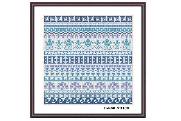 Blue Greek Ornaments Cross Stitch Sample
