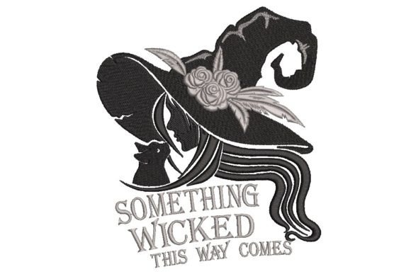 Witch with Cat Embroidery Design